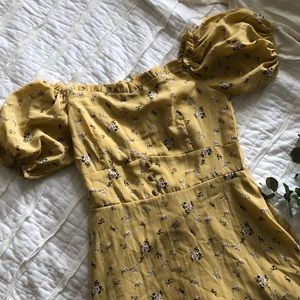 Chicwish Floral Mustard Ruffle Dress